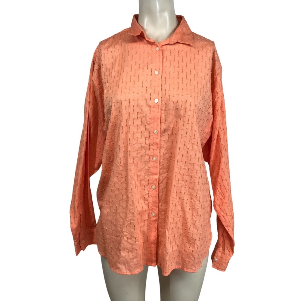 LOFT - WOMEN'S MEDIUM - CORAL LONG SLEEVE COLLARED BUTTON UP 100% COTTON TOP